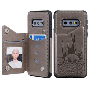 For Galaxy S10e Skull Head Embossing Pattern Shockproof Protective Case with Holder & Card Slots & Wallet(Grey)