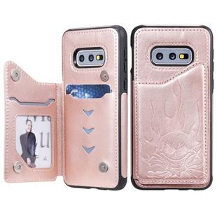 For Galaxy S10e Skull Head Embossing Pattern Shockproof Protective Case with Holder & Card Slots & Wallet(Rose Gold)