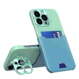 For iPhone 12 Pro Max Contrasting Colors Invisible Holder Phone Case(Mint Green Blue)