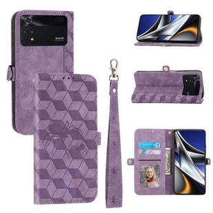For Xiaomi Poco X4 Pro 5G Spider Printed Leather Phone Case(Purple)