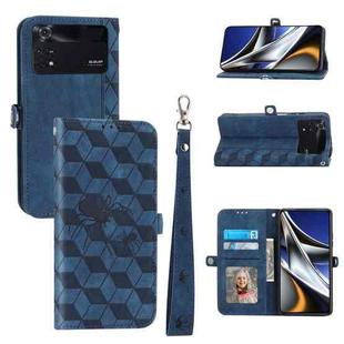 For Xiaomi Poco X4 Pro 5G Spider Printed Leather Phone Case(Blue)
