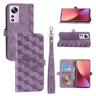 For Xiaomi 12 Spider Printed Leather Phone Case(Purple)