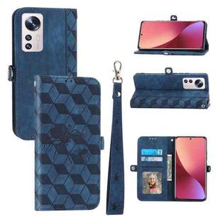 For Xiaomi 12 Spider Printed Leather Phone Case(Blue)