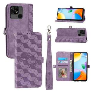 For Xiaomi Redmi 10C Spider Printed Leather Phone Case(Purple)