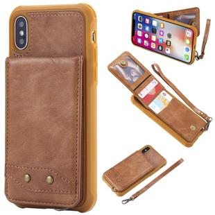 For iPhone X / XS Vertical Flip Shockproof Leather Protective Case with Short Rope, Support Card Slots & Bracket & Photo Holder & Wallet Function(Brown)