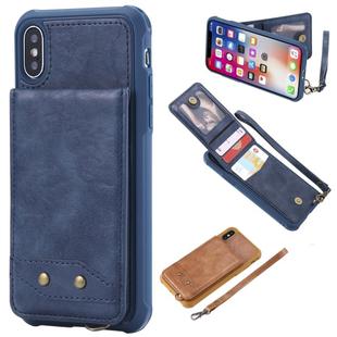 For iPhone X / XS Vertical Flip Shockproof Leather Protective Case with Short Rope, Support Card Slots & Bracket & Photo Holder & Wallet Function(Blue)