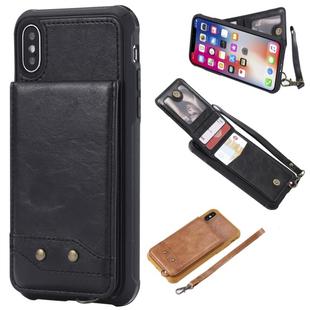 For iPhone X / XS Vertical Flip Shockproof Leather Protective Case with Short Rope, Support Card Slots & Bracket & Photo Holder & Wallet Function(Black)