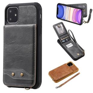 For iPhone 11 Vertical Flip Shockproof Leather Protective Case with Short Rope, Support Card Slots & Bracket & Photo Holder & Wallet Function(Gray)