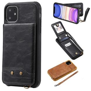 For iPhone 11 Vertical Flip Shockproof Leather Protective Case with Short Rope, Support Card Slots & Bracket & Photo Holder & Wallet Function(Black)