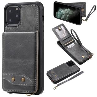 For iPhone 11 Pro Vertical Flip Shockproof Leather Protective Case with Short Rope, Support Card Slots & Bracket & Photo Holder & Wallet Function(Gray)