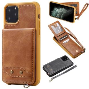 For iPhone 11 Pro Vertical Flip Shockproof Leather Protective Case with Short Rope, Support Card Slots & Bracket & Photo Holder & Wallet Function(Brown)