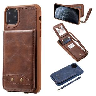 For iPhone 11 Pro Max Vertical Flip Shockproof Leather Protective Case with Short Rope, Support Card Slots & Bracket & Photo Holder & Wallet Function(Coffee)