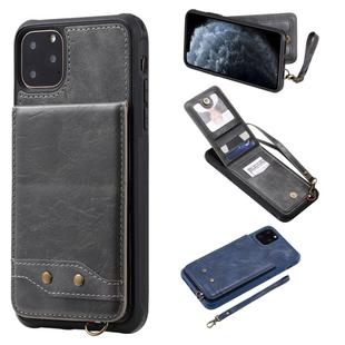 For iPhone 11 Pro Max Vertical Flip Shockproof Leather Protective Case with Short Rope, Support Card Slots & Bracket & Photo Holder & Wallet Function(Gray)