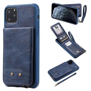 For iPhone 11 Pro Max Vertical Flip Shockproof Leather Protective Case with Short Rope, Support Card Slots & Bracket & Photo Holder & Wallet Function(Blue)