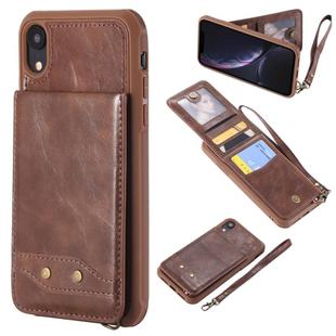 For iPhone XR Vertical Flip Shockproof Leather Protective Case with Short Rope, Support Card Slots & Bracket & Photo Holder & Wallet Function(Coffee)