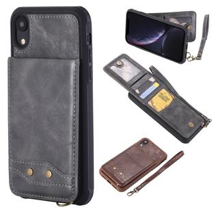 For iPhone XR Vertical Flip Shockproof Leather Protective Case with Short Rope, Support Card Slots & Bracket & Photo Holder & Wallet Function(Gray)