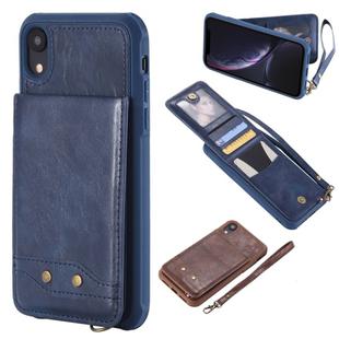 For iPhone XR Vertical Flip Shockproof Leather Protective Case with Short Rope, Support Card Slots & Bracket & Photo Holder & Wallet Function(Blue)