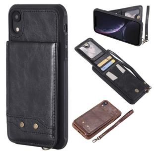 For iPhone XR Vertical Flip Shockproof Leather Protective Case with Short Rope, Support Card Slots & Bracket & Photo Holder & Wallet Function(Black)