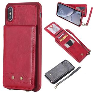 For iPhone XS Max Vertical Flip Shockproof Leather Protective Case with Short Rope, Support Card Slots & Bracket & Photo Holder & Wallet Function(Red)