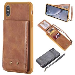 For iPhone XS Max Vertical Flip Shockproof Leather Protective Case with Short Rope, Support Card Slots & Bracket & Photo Holder & Wallet Function(Brown)