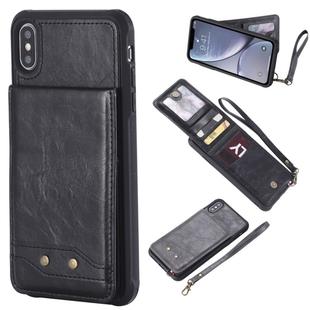 For iPhone XS Max Vertical Flip Shockproof Leather Protective Case with Short Rope, Support Card Slots & Bracket & Photo Holder & Wallet Function(Black)