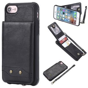 For iPhone SE 2022 / SE 2020 / 8 / 7 Vertical Flip Shockproof Leather Protective Case with Short Rope, Support Card Slots & Bracket & Photo Holder & Wallet Function(Black)