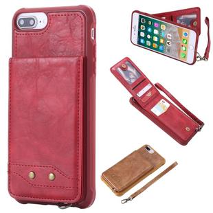 For iPhone 6 Plus Vertical Flip Shockproof Leather Protective Case with Short Rope, Support Card Slots & Bracket & Photo Holder & Wallet Function(Red)