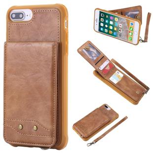 For iPhone 8 Plus / 7 Plus Vertical Flip Shockproof Leather Protective Case with Short Rope, Support Card Slots & Bracket & Photo Holder & Wallet Function(Brown)