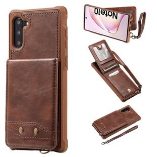 For Galaxy Note 10 Vertical Flip Shockproof Leather Protective Case with Short Rope, Support Card Slots & Bracket & Photo Holder & Wallet Function(Coffee)