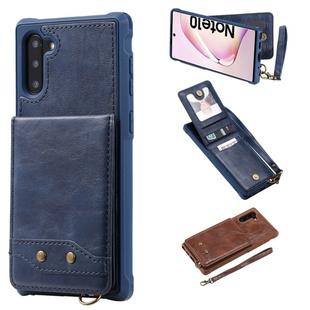For Galaxy Note 10 Vertical Flip Shockproof Leather Protective Case with Short Rope, Support Card Slots & Bracket & Photo Holder & Wallet Function(Blue)