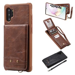 For Galaxy Note 10+ Vertical Flip Shockproof Leather Protective Case with Short Rope, Support Card Slots & Bracket & Photo Holder & Wallet Function(Coffee)