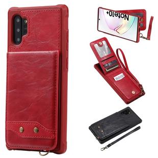 For Galaxy Note 10+ Vertical Flip Shockproof Leather Protective Case with Short Rope, Support Card Slots & Bracket & Photo Holder & Wallet Function(Red)