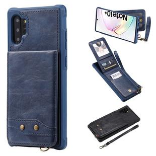 For Galaxy Note 10+ Vertical Flip Shockproof Leather Protective Case with Short Rope, Support Card Slots & Bracket & Photo Holder & Wallet Function(Blue)