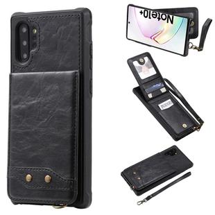 For Galaxy Note 10+ Vertical Flip Shockproof Leather Protective Case with Short Rope, Support Card Slots & Bracket & Photo Holder & Wallet Function(Black)
