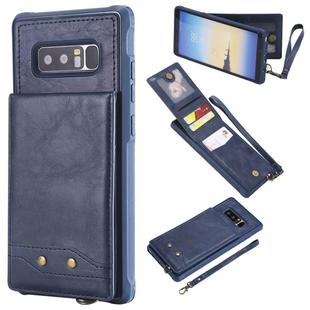 For Galaxy Note 8 Vertical Flip Shockproof Leather Protective Case with Short Rope, Support Card Slots & Bracket & Photo Holder & Wallet Function(Blue)