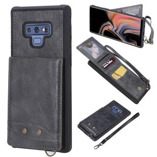 For Galaxy Note 9 Vertical Flip Shockproof Leather Protective Case with Short Rope, Support Card Slots & Bracket & Photo Holder & Wallet Function(Gray)