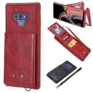 For Galaxy Note 9 Vertical Flip Shockproof Leather Protective Case with Short Rope, Support Card Slots & Bracket & Photo Holder & Wallet Function(Red)