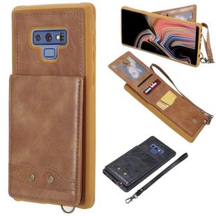 For Galaxy Note 9 Vertical Flip Shockproof Leather Protective Case with Short Rope, Support Card Slots & Bracket & Photo Holder & Wallet Function(Brown)