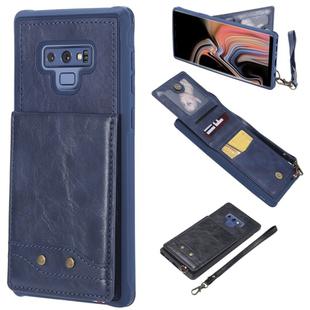 For Galaxy Note 9 Vertical Flip Shockproof Leather Protective Case with Short Rope, Support Card Slots & Bracket & Photo Holder & Wallet Function(Blue)
