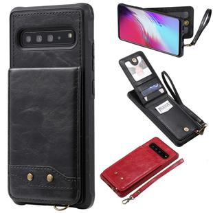 For Galaxy S10 5G Vertical Flip Shockproof Leather Protective Case with Short Rope, Support Card Slots & Bracket & Photo Holder & Wallet Function(Black)