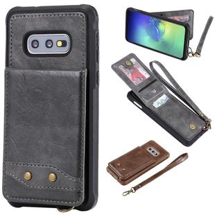 For Galaxy S10e Vertical Flip Shockproof Leather Protective Case with Short Rope, Support Card Slots & Bracket & Photo Holder & Wallet Function(Gray)
