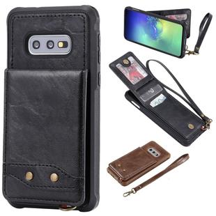 For Galaxy S10e Vertical Flip Shockproof Leather Protective Case with Short Rope, Support Card Slots & Bracket & Photo Holder & Wallet Function(Black)