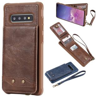 For Galaxy S10+ Vertical Flip Shockproof Leather Protective Case with Short Rope, Support Card Slots & Bracket & Photo Holder & Wallet Function(Coffee)