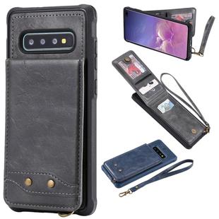 For Galaxy S10+ Vertical Flip Shockproof Leather Protective Case with Short Rope, Support Card Slots & Bracket & Photo Holder & Wallet Function(Gray)