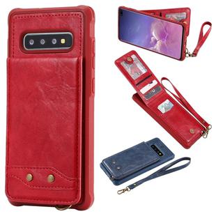 For Galaxy S10+ Vertical Flip Shockproof Leather Protective Case with Short Rope, Support Card Slots & Bracket & Photo Holder & Wallet Function(Red)