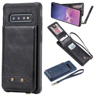 For Galaxy S10+ Vertical Flip Shockproof Leather Protective Case with Short Rope, Support Card Slots & Bracket & Photo Holder & Wallet Function(Black)