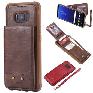 For Galaxy S8+ Vertical Flip Shockproof Leather Protective Case with Short Rope, Support Card Slots & Bracket & Photo Holder & Wallet Function(Coffee)