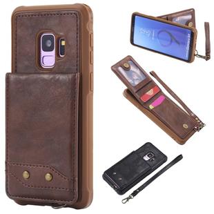 For Galaxy S9 Vertical Flip Shockproof Leather Protective Case with Short Rope, Support Card Slots & Bracket & Photo Holder & Wallet Function(Coffee)
