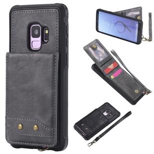 For Galaxy S9 Vertical Flip Shockproof Leather Protective Case with Short Rope, Support Card Slots & Bracket & Photo Holder & Wallet Function(Gray)
