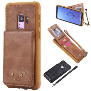 For Galaxy S9 Vertical Flip Shockproof Leather Protective Case with Short Rope, Support Card Slots & Bracket & Photo Holder & Wallet Function(Brown)